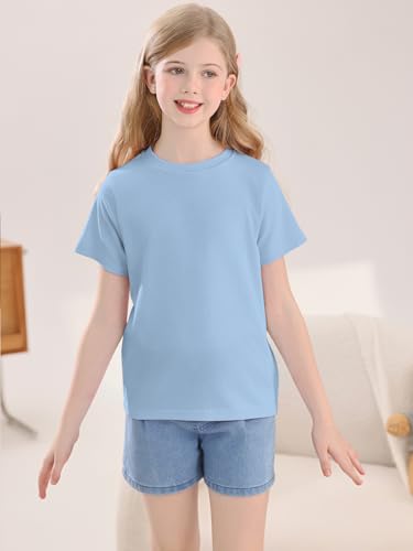 Image of Girls Summer Short Sleeve T Shirts Kids Basic Tees Crewneck Tops 5-14 Years