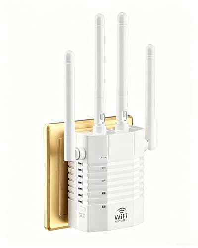 Image of WiFi Extender 1.2Gbps Dual Band 5GHz /2.4GHz, 12,880 Sq.ft Coverage, 4 Antennas 360 Coverage, 1 Ethernet Port, Supports 105 Devices & Easy Setup