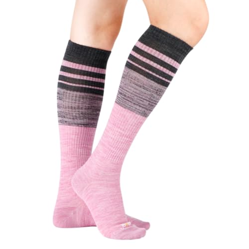 Image of ja vie JAVIE 73% Merino Wool Stripe Sport Compression Socks Ultra Soft Knee High Seamless Toe for Women & Men (15-20mmHg)
