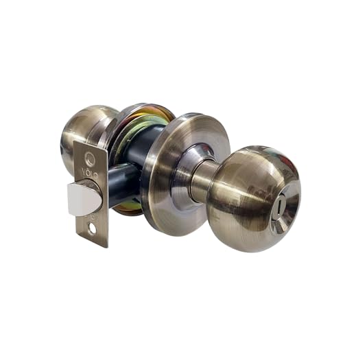 Image of VOLO Antique Finish Tubular Entry Door Knob with Lock - Durable Handle for Bathrooms, Bedrooms, and Home (Waterproof) (Without Keys)