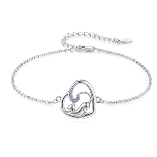 Bracelet pour fille en argent 925 cœur noir et blanc chat marguerite cadeau