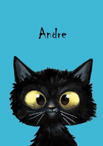 Andre: Personalisiertes Notizbuch, DIN A5, 80 blanko Seiten mit kleiner Katze auf jeder rechten unteren Seite. Durch Vornamen auf dem Cover, eine ... Coverfinish. Über 2500 Namen bereits verf