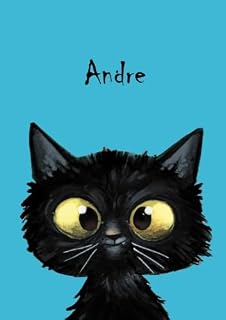 Andre: Personalisiertes Notizbuch, DIN A5, 80 blanko Seiten mit kleiner Katze auf jeder rechten unteren Seite. Durch Vornamen auf dem Cover, eine ... Coverfinish. Über 2500 Namen bereits verf
