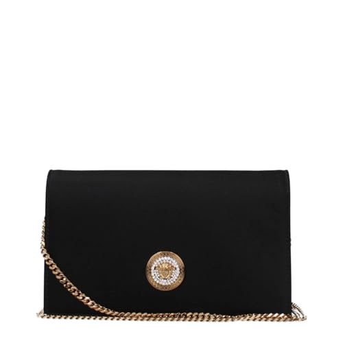 Versace Bolsa clutch feminina de couro acetinado preto Medusa