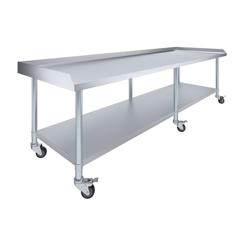 Image of AmGood Stainless Steel Equipment Stand with Undershelf + Casters, Heavy Duty, Commercial Grade, NSF Certified (30 inch Width x 96 inch Length + Casters)