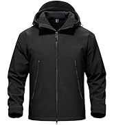 TACVASEN Men's Hooded Softshell Jacket Waterproof Fleece Lined Rain Jacket Lightweight Windbreake...