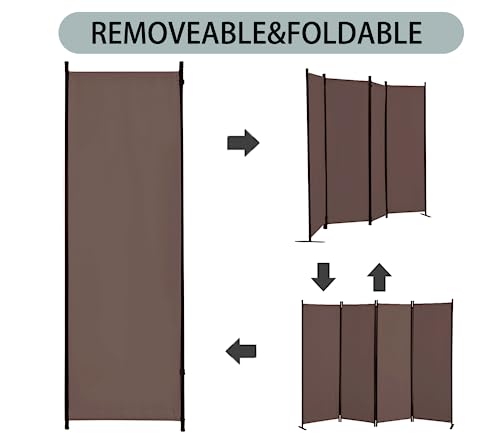 Room Divider 4-Panel Privacy Screen, Portable Screen Steel Frame with Hook&Loop for Home, Office, Classroom, Studio, Meeting Brown