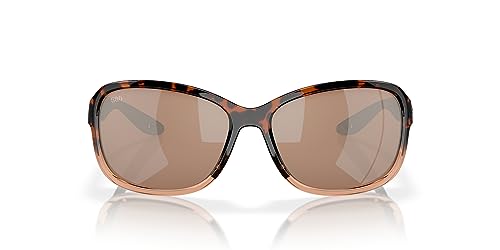 Costa Del Mar Damen Seadrift Rechteckige Sonnenbrille, Glänzende Schildkröte, verblasst nicht, Kupfer, Silber, verspiegelt, 580 g, 58 mm
