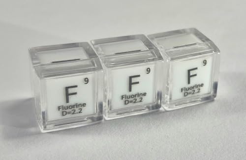 Image of 0.39 inch 10mm Fluorine Teflon 75% Pure Cube F Periodic Table Element Engraved Density Collection Science Education Display Block Cube + Acrylic Case Box - 1PC