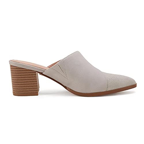 Syktkmx Womens Cutout Backless Chunky Stacked Mules Slip On Closed Toe Scale Heeled Sandal Shoes Grey #TOP4