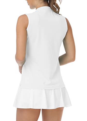 Jinshi Women’s Sports Polo Shirts Breathable Golf Shirts Sleeveless Tennis Shirts Athletic Shirts Tee White Small #TOP28