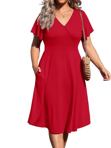 Women's Plus Size V Neck Dress Short Ruffle Sleeve...