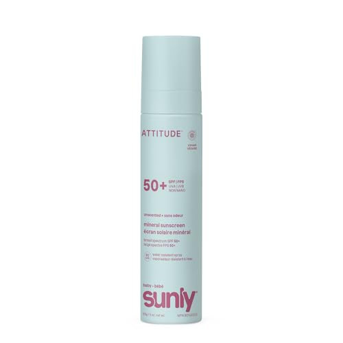 Attitude Unscented Spray Face & Body Baby Mineral Sunscreen SPF 50, 85 GR