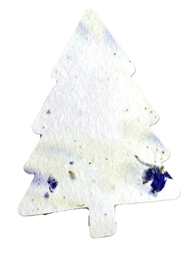 Of The Earth Handmade Paper - Wildflower Seed Paper - Tree Shape Holiday Panel Cards - 3.5" x 4.88" - Envelopes & Planting Guides Included - Set of 30 (04s Purple Petal)