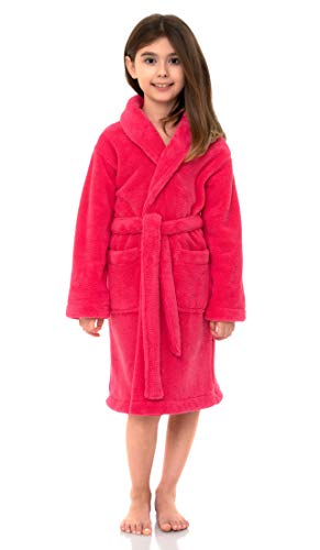 TowelSelections Big Girls Robe, Kids Plush Shawl Fleece Bathrobe Size 8 Honeysuckle