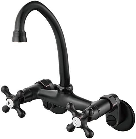 Aolemi Wall Mount Kitchen Faucet Oil Rubbed Bronze Utility Sink Mixer Tap with Swivel Spout Ajustable Hole Distance 3 to 9 Inch 2 Cross Handle Commercial Laundry Faucets