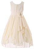 Bow Dream Flower Girls Dresses Junior Bridesmaids Little Girls Elegant Ruffle Chiffon Tea Length Cream Ivory 6