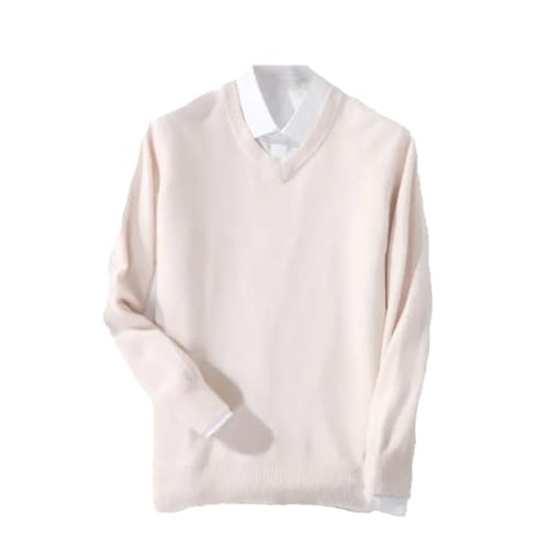 Men Cashmere Sweater Pullover Warm Classic V-Neck Sweaters Long Slevees Knitted Jumper Beige XXXL