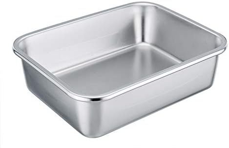 TeamFar Rectangular Cake Pan Brownie Pan, Stainless Steel Lasagna Casserole Baking Pan, 8’’x10’’x3’’, Rust Free & Non Toxic, Easy Clean & Dishwasher Safe