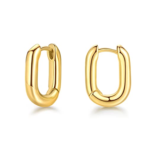 Gold Square Hoop Earrings For Women Luckypads Minimalist Small Gold Hoops 14K Gold Plated Huggie Hoop Earrings U-Shaped Geometric Earrings For Men Girls #TOP4