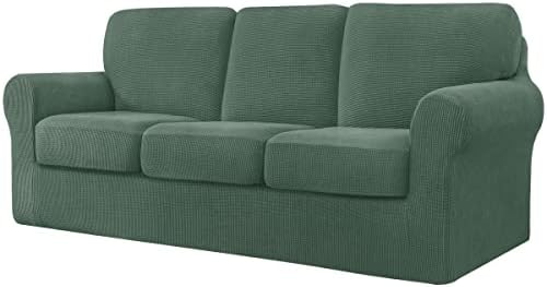 CHUN YI 5 Pieces Stretch Sofa Cover 2 Seater with Two Separate Cushions and Backrests Stylish Jacquard Spandex Fabric Sofa Slipcover for Living Room Furniture Protector(2 SeaterDark Blue)