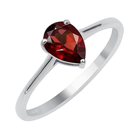 TISHAVI Garnet Ring For Women Sterling Silver, Garnet Minimalist Ring Sterling Silver, Sterling Silver Ring Size 6 Cover