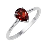 TISHAVI Natural Garnet Silver Ring Size 10 for Women - Handmade Teardrop Shape Red Stone January Birthstone Solitaire Lightweight Ring Jewelry - Gift for Mom Wife Sister Best Friend