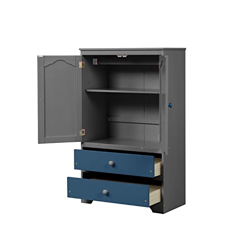 Polibi Dress Up Center, Wooden Armoire Dresser With 2 Doors Closet And 2 Drawers, Bedroom Storage Cabinet For Boys Girls, Grey #TOP6