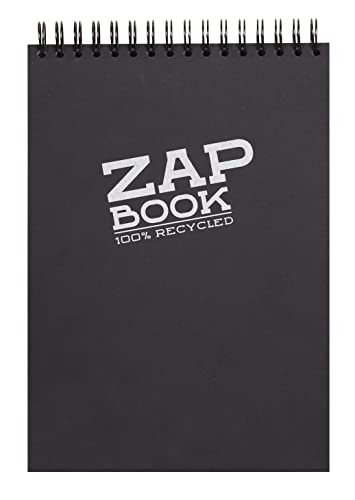 Clairefontaine 8363C Bloc Spiralé Zap Book, 160 Feuilles Papier Croquis 100% Recyclé, A4 21x29,7 cm 80g, Couverture Noire