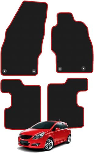 Vauxhall Corsa D & E (2006-2019) Car Mats UK-Made Tailored Fit Carpet Floor Mats Full Coverage Compatible Accessory Red Trim