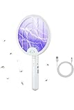 KOZY ZONE Electric Mosquito & Bug Zapper Racket – 3-in-1 Bug Killer Racket | Rechargeable, Foldable Indoor & Outdoor Electric Mosquito Trap | Trapping Purple Light (White)