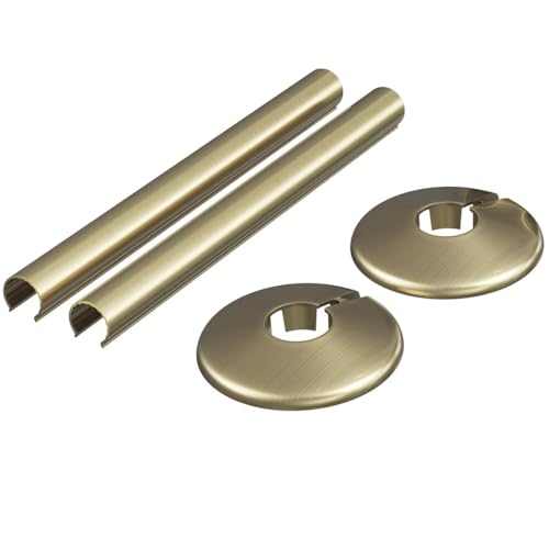 Corso Bathrooms Brushed Brass Radiator Pipe Covers and Collars |15mm | 200mm Length | 2 Pack (Pair) | Brushed Brass Finish