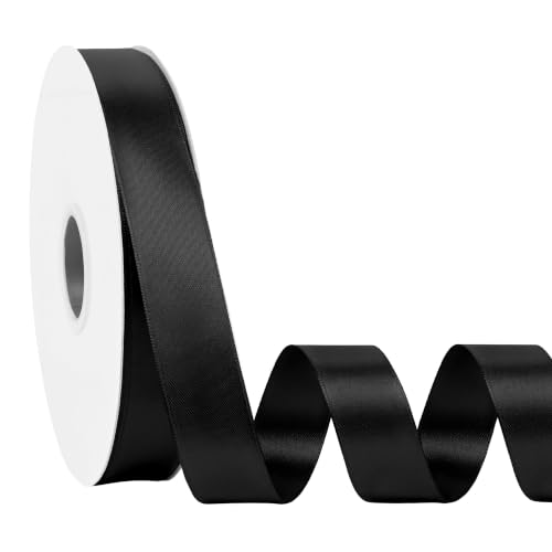 Simplegoal Double Face Black Satin Ribbon 1 Inch X 100 Yards Polyester Black Ribbons for Gift Wrapping Crafts Flower Bouquet Sewing Arts Wedding Party Decoration