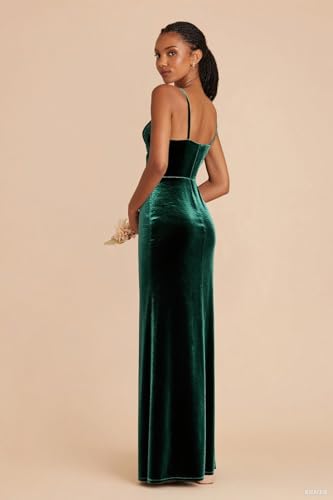 Dessiny Spaghetti Strap Velvet Mermaid Bridesmaid Dresses for Women Maxi Sequin High Slit Formal Evening Gown DE5893