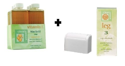 Clean + Easy Clean & Easy Wax Refill Vitamin E + Clean & Easy Wax Roller Head, Large (Pack of 6)