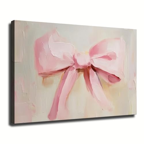 Pink Bow Wall Art Framed Canvas Print – Girly Aesthetic