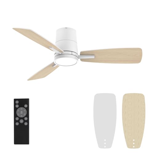 Atolit Ceiling Fans with Lights,42 inch,Quiet Reversible Motor,Easy to Install,6 Speeds,3CCT,Timer, White Modern Ceiling Fan for Living Room, Bedroom, Kitchen, Dining room, Office