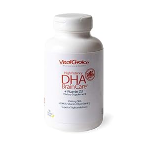 Vital Choice High DHA BrainCare with Vitamin D, 850mg Soft Gels, 180 Count