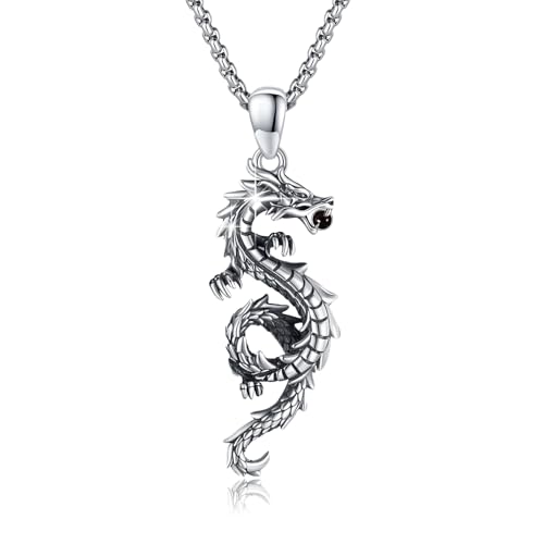PCTJYFU Dragon Necklace 925 Sterling Silver Oxidized Dragon Pendant Unisex ...