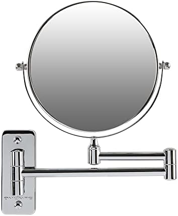 OVENTE 7" Wall Mount Makeup Mirror, 1X & 7X Magnifier, Adjustable Spinning Double Sided Round Reflection, Extend, Retractable & Folding Arm, Bathroom & Vanity Décor, Polished Chrome MNLFW70CH1X7X
