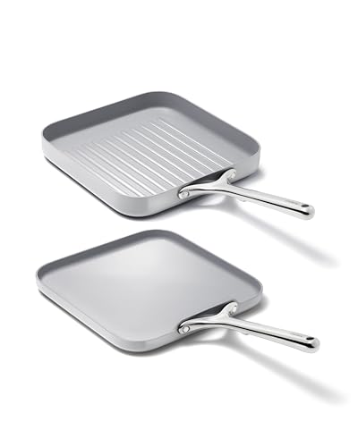 Caraway Griddle Pan & Grill Pan Duo - Non-Stick Ceramic Coated - Non Toxic, PTFE & PFOA Free - Oven Safe & Compatible with All Stovetops &ndash; Gray
