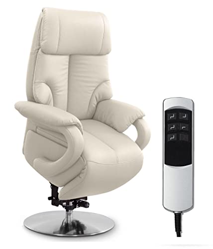 CAVADORE Ledersessel Istanbul / Fernsehsessel mit Aufstehhilfe, elektrisch verstellbarer Relaxfunktion / 2 E-Motoren / 80 x 115 x 79 / Echtleder: Weiß