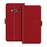 ESACMOT Étui Portefeuille en Cuir Compatible avec Samsung Galaxy Ace 4 Coque à Rabat avec Porte Cartes et Support, Fermeture Magnétique, Étui Folio Antichoc (Rouge)