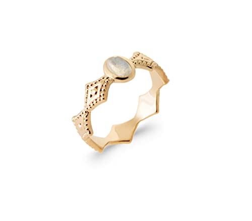 Bague en Plaqué Or 18k Losanges Baroques et Pierre Labradorite Ovale pour Femme Tata
