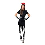Oblique Unique® Kostüm Accessoire Set für La Catrina Tag der Toten Kostüm mit Rosen Haarreifen + Skelett Strumpfhose + Skelett Handschuhe für Halloween Fasching Karneval Motto Themen Party