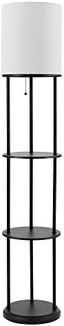Globe Electric 67042 57.5" Shelf Floor Lamp, Matte Black, White Linen Shade, Built-in Shelving Units, On/Off Pull Chain, Floor Lamp for Bedroom, Floor Lamp for Living Room, Home Improvement
