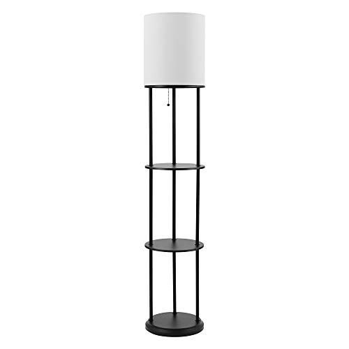 Globe Electric 67042 57.5" Shelf Floor Lamp, Matte Black, White Linen Shade, Built-In Shelving Units, On/Off Pull Chain, Floor Lamp For Bedroom, Floor Lamp For Living Room, Home Improvement #TOP19