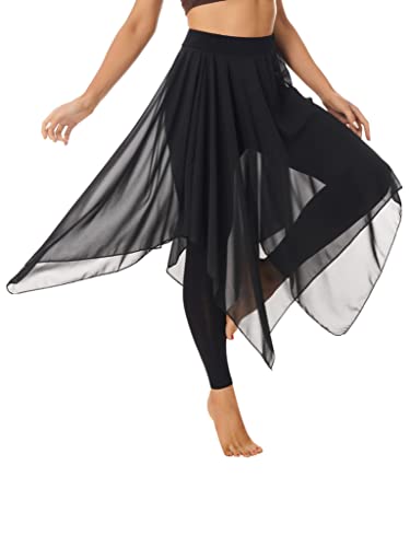 Xunzoo Skirted Leggings For Women Flowy Asymmetric Sheer Chiffon Skirts Ballet Yoga Latin Dance Pantskirt Black Xx-Large #TOP3