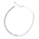 Genérico Collar de Doble Capa para Mujer Perlas Artificiales y Gemas de Imitación, Cadena Ajustable de Moda para Fiesta, Cena y Uso Diario, Joyería Femenina Elegante en Capas