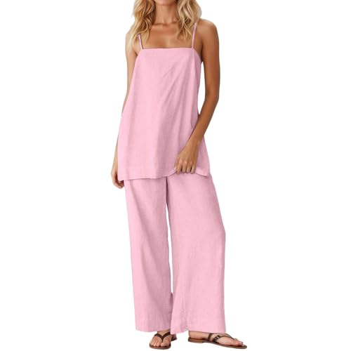 Conjunto de lino para mujer holgado contra el calor con pantalón cómodo y top sin mangas